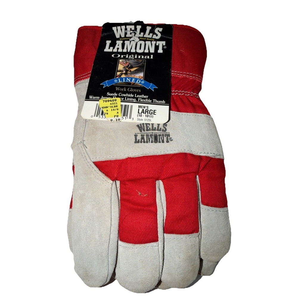 Wells Lamont Lined Suede Cowhide Leather Work Gloves - Men's L (Style 5125L)